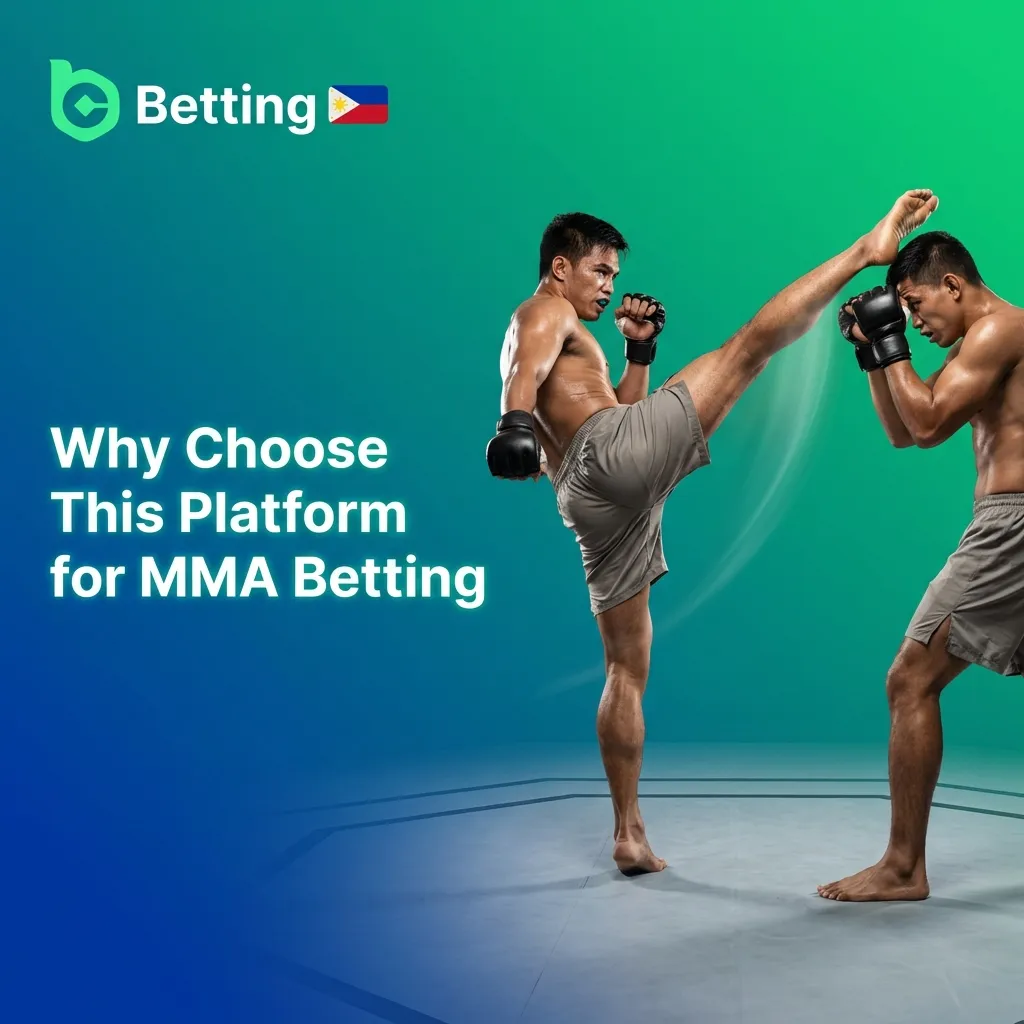 MMA betting platform interface showing live odds, payment options, and parlay builder for Filipino bettors
